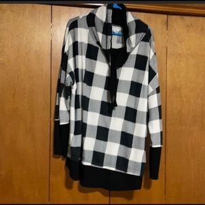 Maurices black and white check cowl neck top 2X